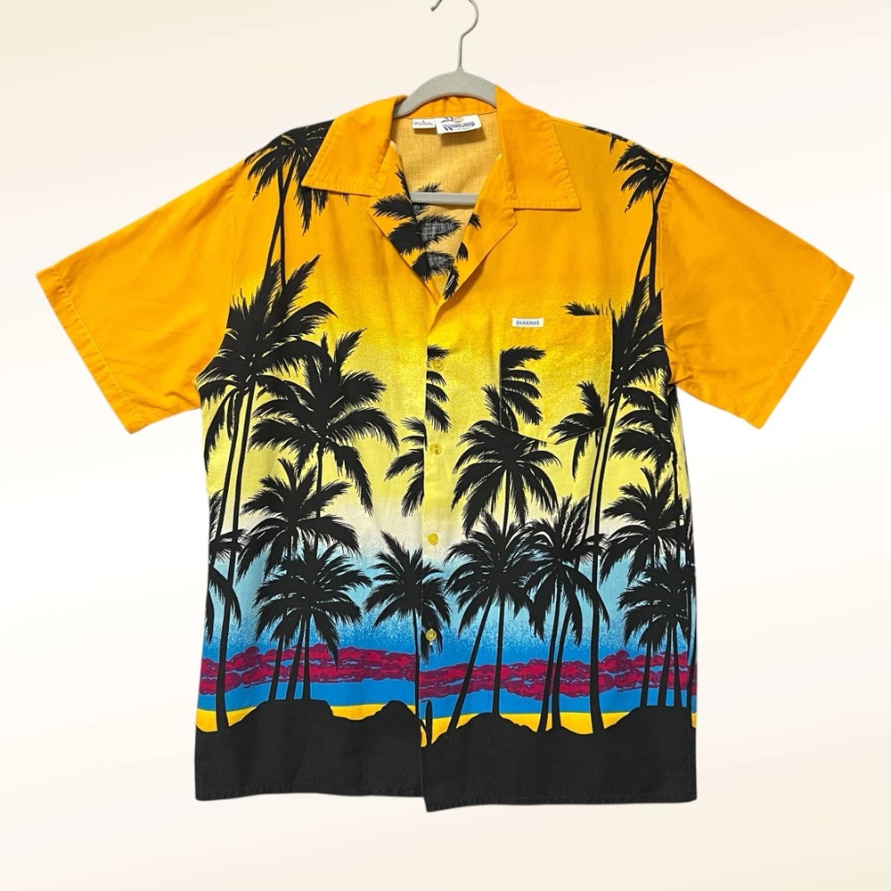 Vintage Windswept Mens Hawaiian Shirt Size Large Palm Tree Colorful 80s Retro